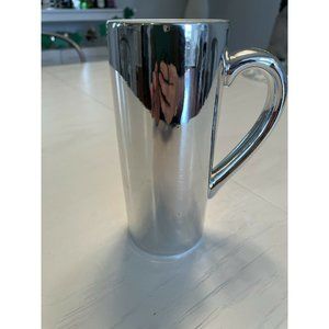 NWT Food Network Silver Mirrored Coffee Mug Tall Eat Drink Be Merry Set 6" Tall